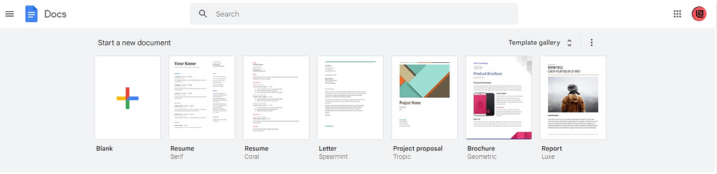 Google Docs, Creating New Document