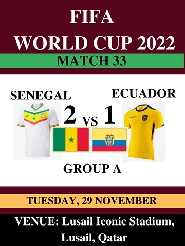 Senegal Vs Ecuador, Match 33, FIFA World Cup 2022