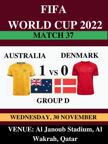 Australia Vs Denmark, Match 37, FIFA World Cup 2022