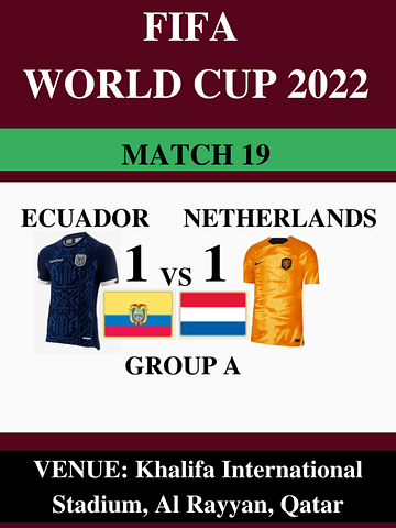 Ecuador Vs Netherlands, Match 19, FIFA World Cup 2022