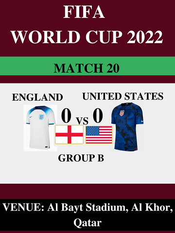 Engalnd Vs United States, Match 20, FIFA World Cup 2022