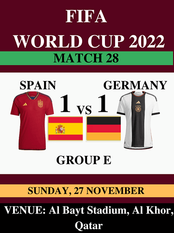 Spain Vs Germany, Match 28, FIFA World Cup 2022