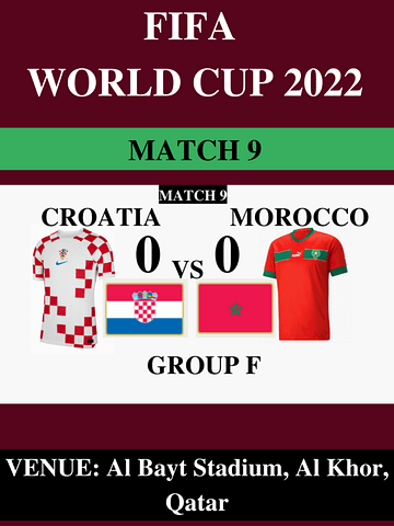 Croatia Vs Morocco, Match 9, FIFA World Cup 2022