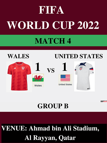 USA Vs Wales, Match 4, FIFA World Cup 2022