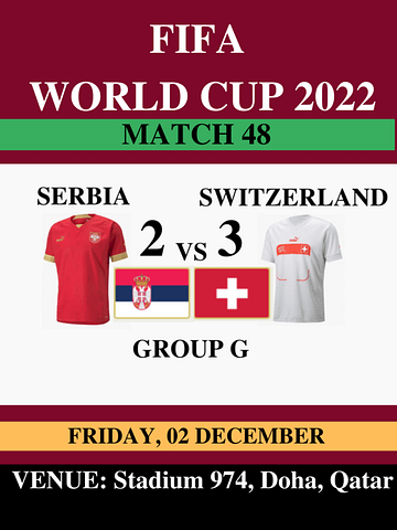 Serbia Vs Switzerland, Match 48, FIFA World Cup 2022