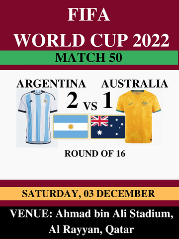 Argentina Vs Australia, Match 50, FIFA World Cup 2022